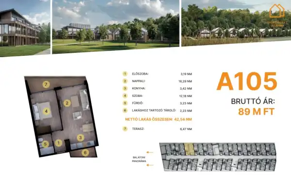 Eladó új építésű téglalakás, Balatonföldvár 2 szoba 42 m² 89 M Ft